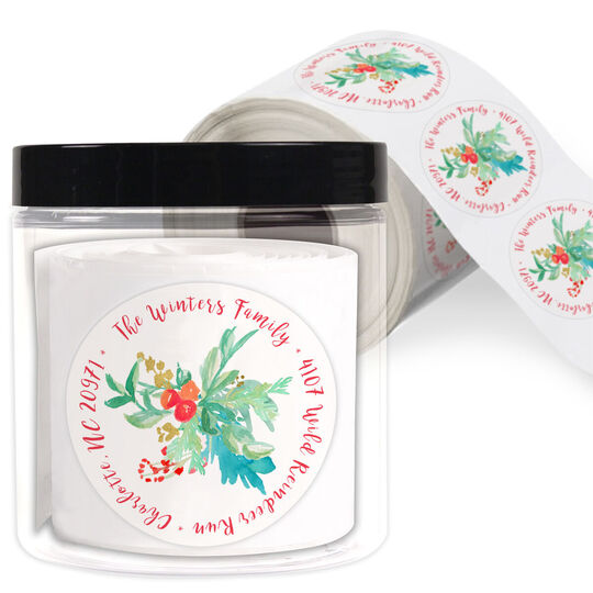 Winter Bud Swag Round Address Labels in a Jar